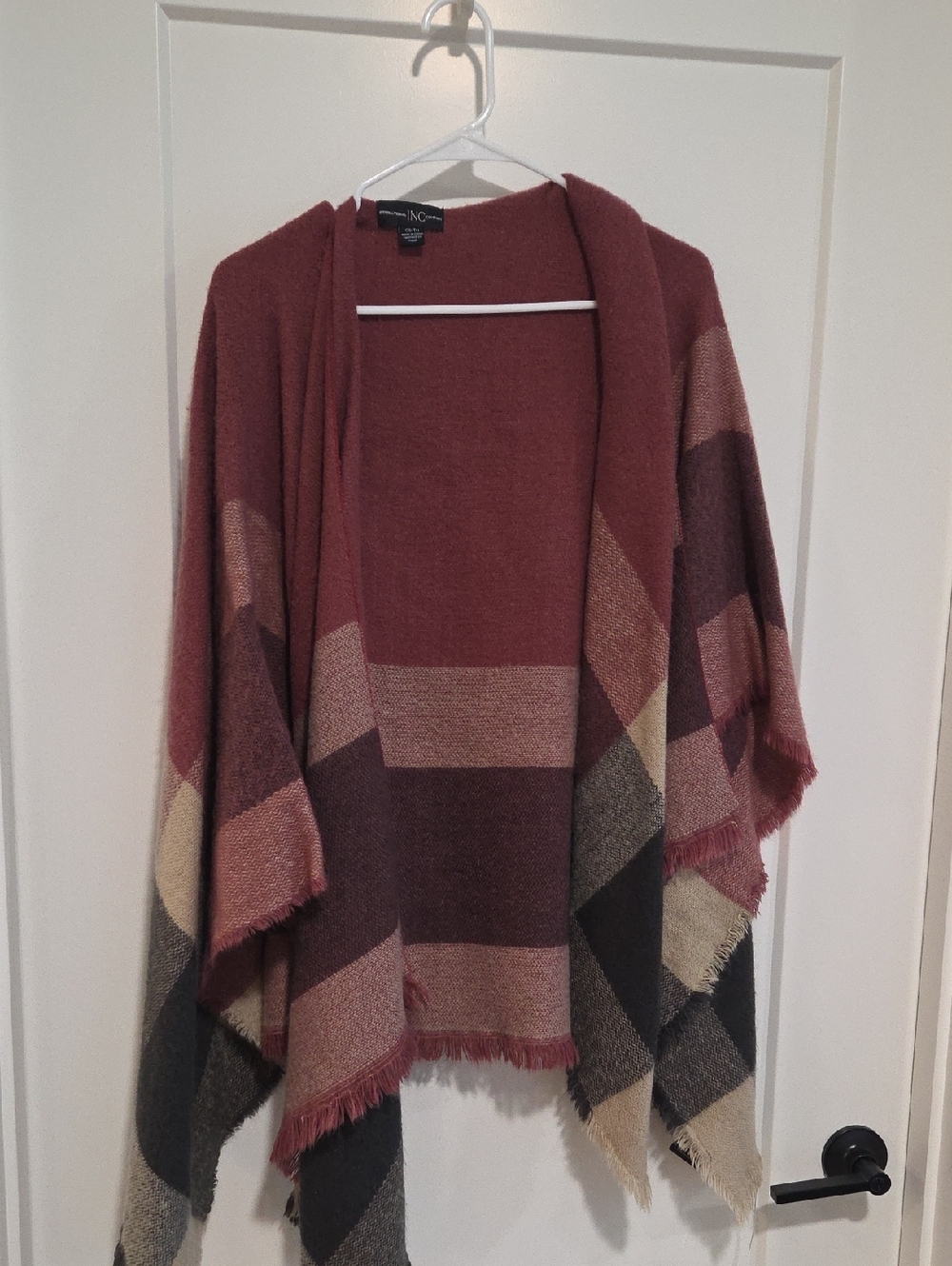 INC International Concepts Burgundy Striped Open Poncho